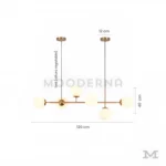 Luminaria Camila Gold con medidas ilustradas en fondo blanco.