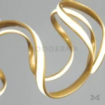 Detalle del diseño curvo dorado de la luminaria.