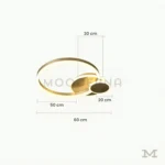 Trueno Gold con medidas referenciales, mostrando su diámetro de 60 cm y estructura geométrica.