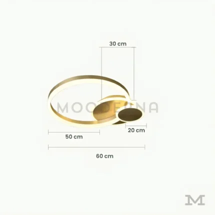 Trueno Gold con medidas referenciales, mostrando su diámetro de 60 cm y estructura geométrica.
