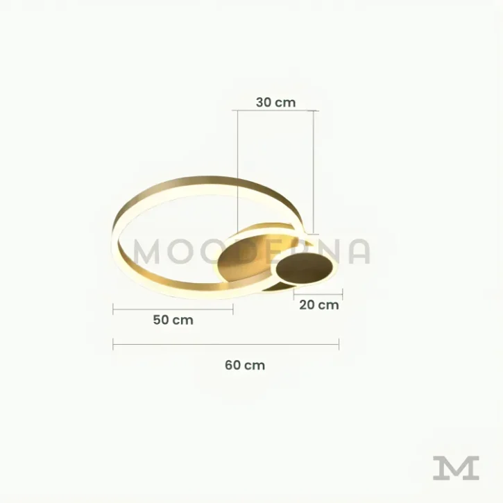 Trueno Gold con medidas referenciales, mostrando su diámetro de 60 cm y estructura geométrica.