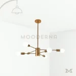 Luminaria Daphne Gold vista sobre fondo blanco con sus 6 focos LED distribuidos radialmente.