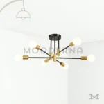 Luminaria Emma Black with Gold con fondo blanco en vista frontal.