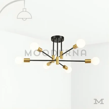 Luminaria Emma Black with Gold con fondo blanco en vista frontal.