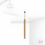 Luminaria Skye Gold colgante con acabado satinado dorado sobre fondo blanco.