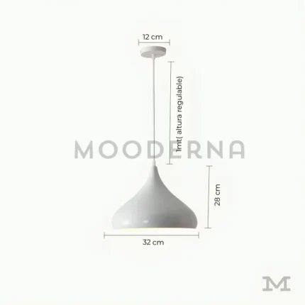 Imagen con medidas: 32 cm de diámetro y 28 cm de alto, regulable hasta 1 metro.