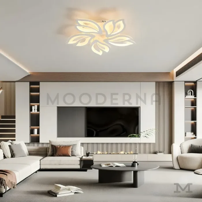 Sala contemporánea con luminaria Florencia White.