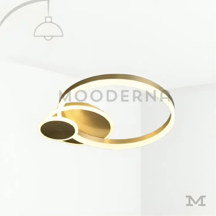 Luminaria Trueno Gold moderna en fondo blanco.