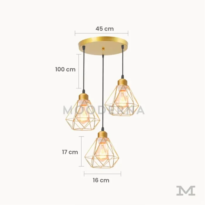 Dimensiones de la Luminaria Regina Gold con base circular.