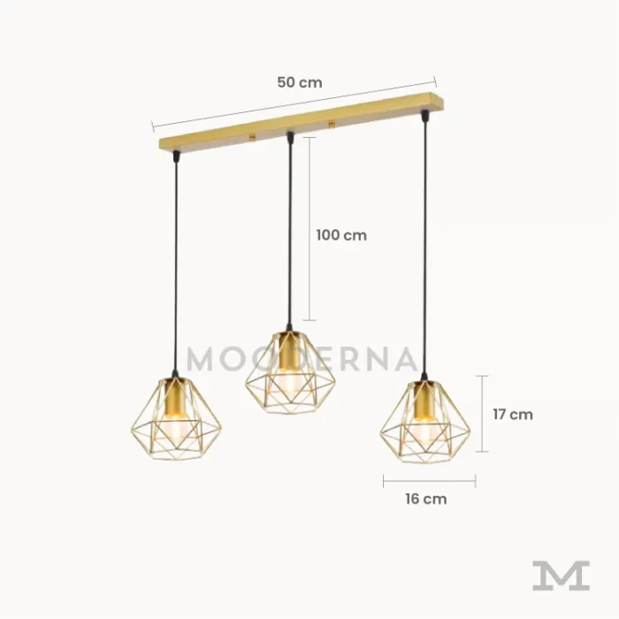 Dimensiones de la Luminaria Regina Gold con base rectangular.
