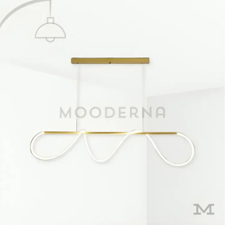 Luminaria Joy Gold moderna con diseño lineal en fondo blanco.