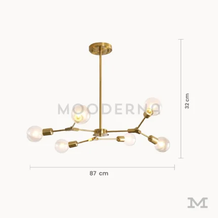 Luminaria Megumi Gold con medidas: 87 cm de diámetro, 32 cm de alto.