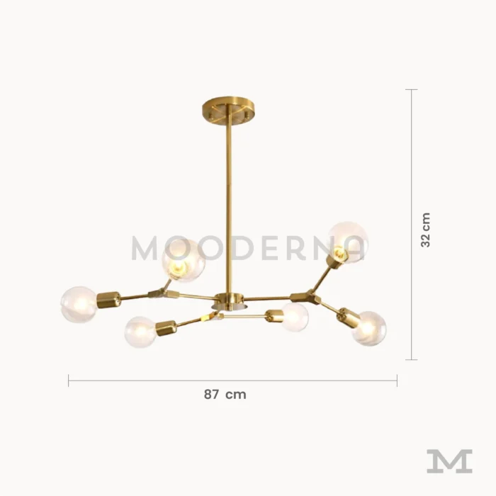 Luminaria Megumi Gold con medidas: 87 cm de diámetro, 32 cm de alto.