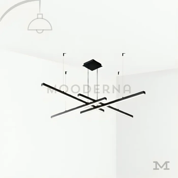 Luminaria Genesis Black con fondo blanco y diseño geométrico.