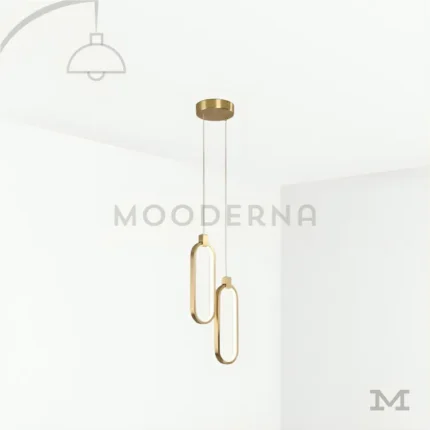 Luminaria Cameron Gold colgante con fondo blanco.