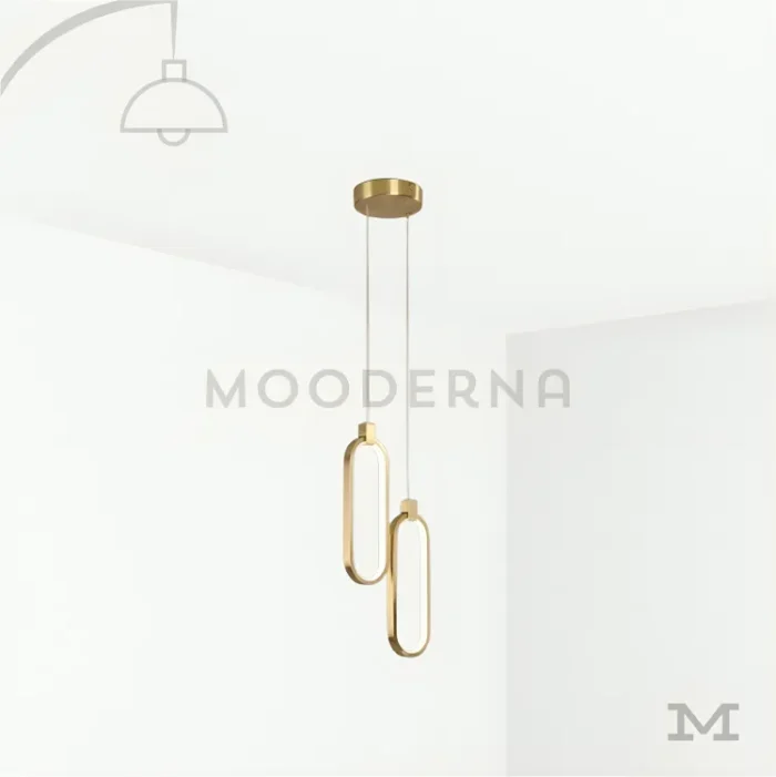 Luminaria Cameron Gold colgante con fondo blanco.