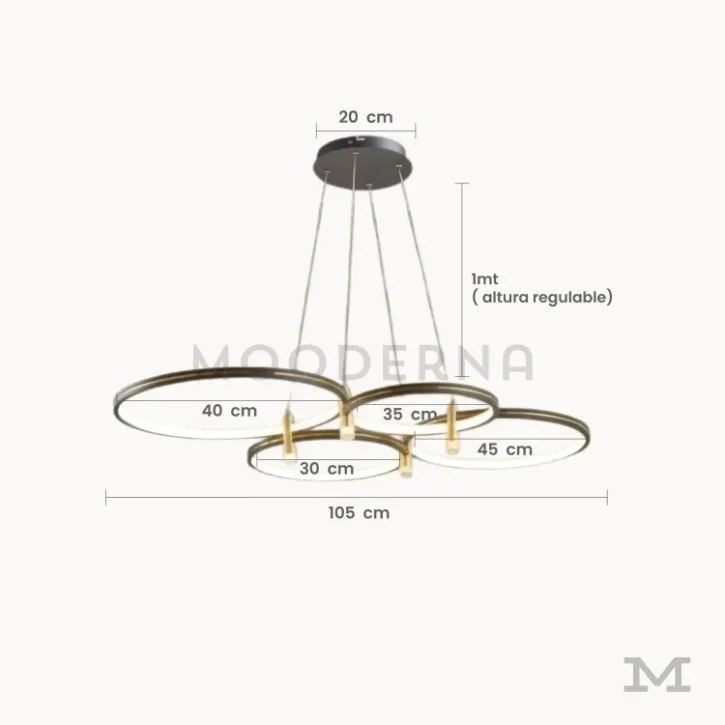 Imagen técnica de la luminaria Elisea con medidas de 70 cm de diámetro.