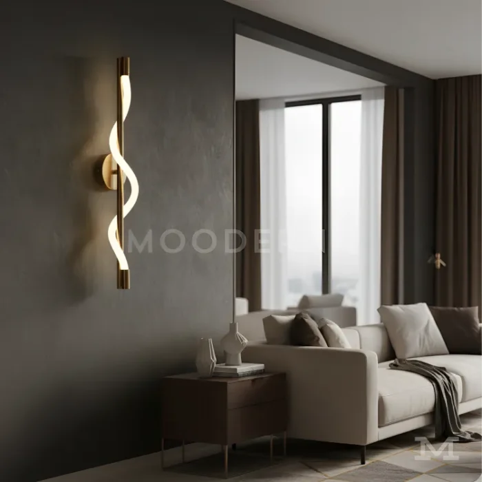 Ambiente decorativo con doble luminaria Mara Gold.