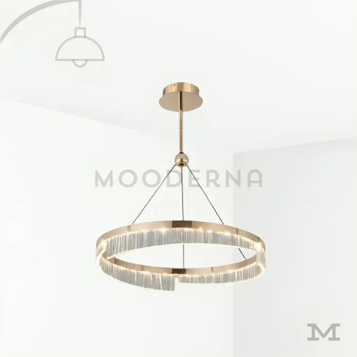Luminaria Stellar Gold con diseño colgante moderno y elegante.