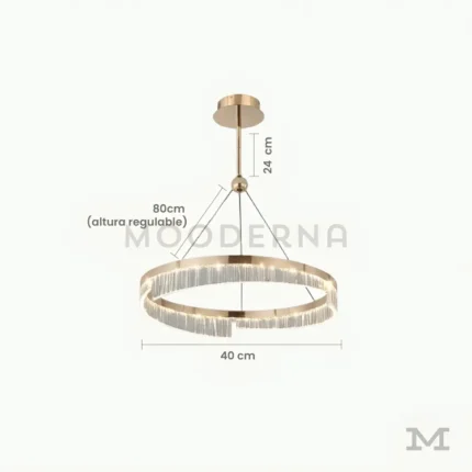 Vista técnica de la luminaria Stellar Gold con altura ajustable.