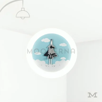 Luminaria Endeavour sobre fondo blanco con diseño decorativo de astronauta flotante. Fabricada en aluminio y acrílico con acabado mate, integra luz LED de alta eficiencia y tonos de luz seleccionables. Ideal para mostrar el producto en su forma más limpia y profesional.