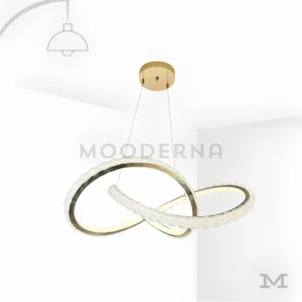 Vista frontal de la luminaria Evadne Gold con fondo blanco.
