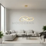 Ambiente de sala moderna con la luminaria al centro.
