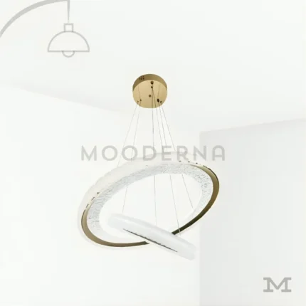 Luminaria Calisto Gold de diseño colgante moderno en acabado dorado satinado.