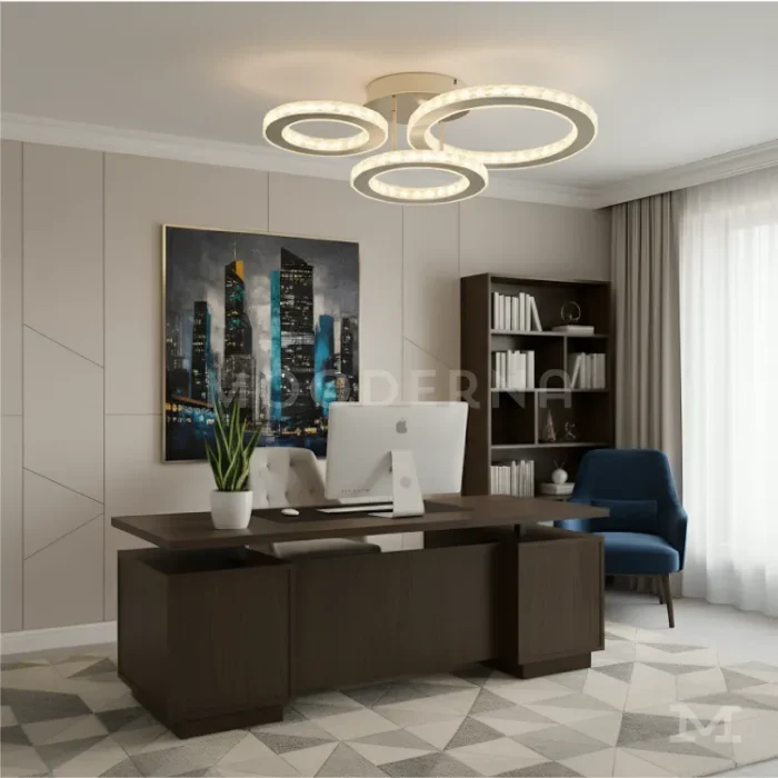 Ambiente de sala contemporánea con Cyrene como pieza central.
