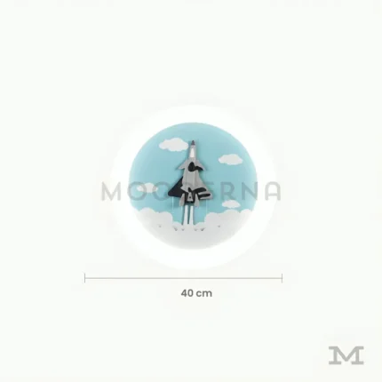 Luminaria Endeavour con medidas técnicas visibles. Muestra el diámetro real de 40 cm y altura de 10 cm, ideal para planificar la instalación en dormitorios o espacios pequeños. Su perfil compacto se adapta a techos bajos y proporciona iluminación uniforme sin reflejos.