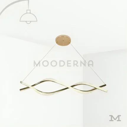 Luminaria LED ondulada dorada vista frontal sobre fondo blanco