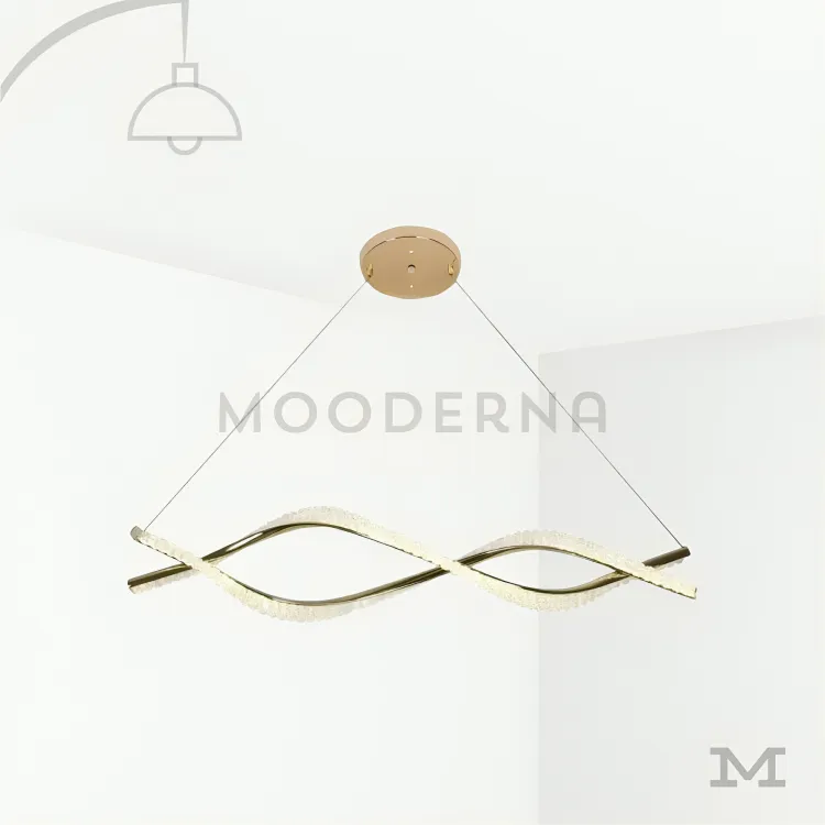 Luminaria Fany Gold frontal sobre fondo blanco Luminaria LED ondulada dorada vista frontal sobre fondo blanco