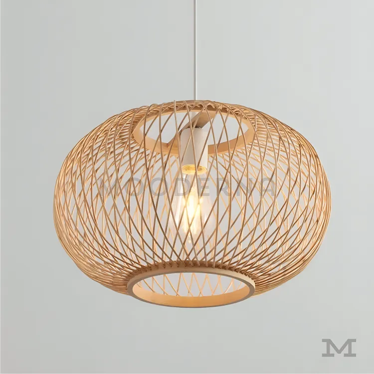 Detalle del acabado artesanal de Laurel Foto de cerca de la luminaria Laurel mostrando textura del trenzado