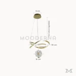 Luminaria Calix Gold con medidas visibles. Muestra un diámetro de 50 cm y altura regulable hasta 1 metro, perfecta para adaptarse a techos altos o medianos. Su estructura ligera aporta equilibrio visual y un toque moderno sin recargar el ambiente.