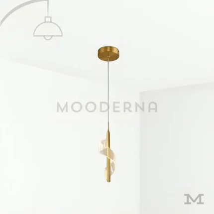 Luminaria Lunisse Gold sobre fondo blanco con diseño vertical moderno y acabado dorado satinado. Su estructura combina aluminio y acrílico con luz LED integrada, aportando un toque elegante y contemporáneo perfecto para dormitorios o rincones decorativos.