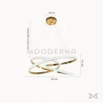 Luminaria Avéne Gold con medidas visibles. Muestra un diámetro de 48 cm y altura regulable hasta 1 metro, ideal para techos medianos y altos. El diseño técnico permite visualizar proporciones exactas para instalación en salas o comedores amplios.