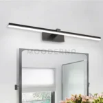 Luminaria Sigrid Black montada en un baño con diseño contemporáneo, brindando iluminación funcional y estética minimalista.