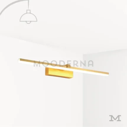 Luminaria Sigrid Gold en fondo blanco mostrando su diseño lineal en acabado dorado satinado con luz LED cálida incorporada.