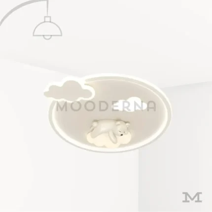 Luminaria Sunny Bear en fondo blanco mostrando su diseño infantil con figura de osito y nubes en acabado mate con luz LED integrada.