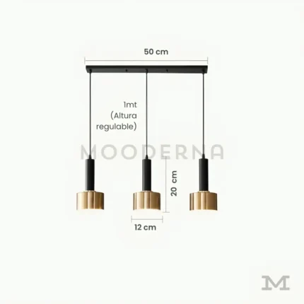 Kaira Mix con medidas reales y altura regulable hasta 1 metro, permitiendo una instalación personalizada según la altura del techo y la disposición del espacio.