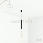 Luminaria Abril Black en fondo blanco mostrando su diseño minimalista en acabado negro mate con barra de luz LED integrada, ideal para espacios modernos.