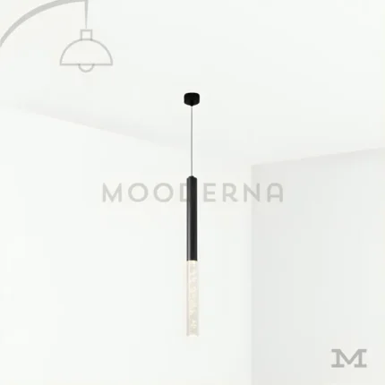 Luminaria Abril Black en fondo blanco mostrando su diseño minimalista en acabado negro mate con barra de luz LED integrada, ideal para espacios modernos.