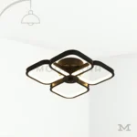 Samira Black en fondo blanco, mostrando su diseño geométrico moderno con estructura en acabado negro mate y difusores acrílicos que generan una iluminación limpia y equilibrada.