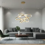 Helena Gold instalada en sala moderna, aportando protagonismo visual y una iluminación uniforme que realza el ambiente.