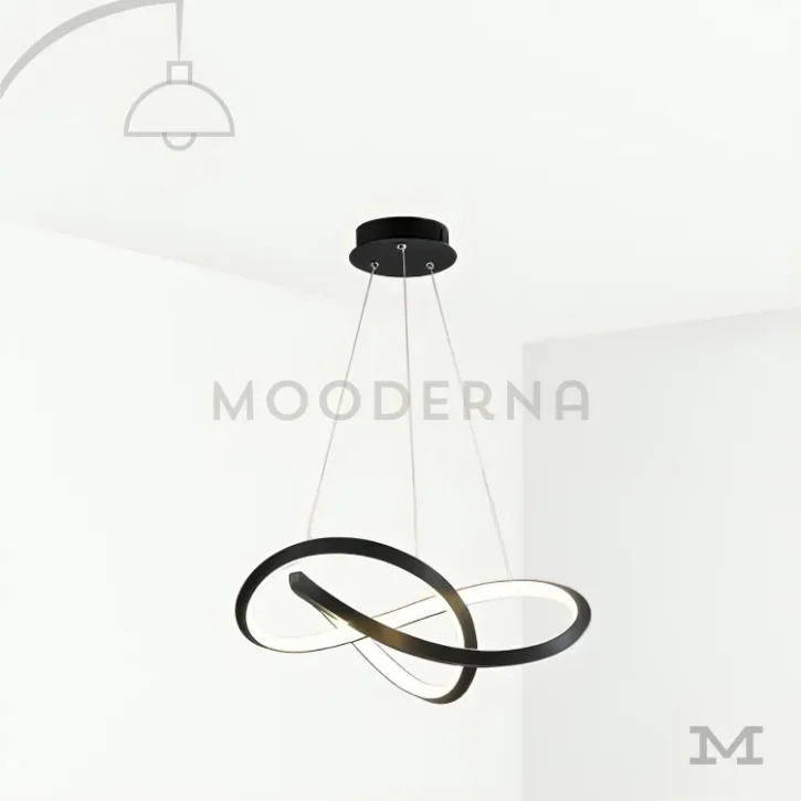 Fiore Black en fondo blanco mostrando su diseño minimalista y moderno en color negro mate, con estructura circular y luz LED incorporada, ideal para ambientes elegantes y contemporáneos.