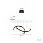 Fiore Black presentada con sus medidas reales y cable regulable hasta 1 metro, permitiendo visualizar proporciones y adaptabilidad para distintos espacios del hogar.