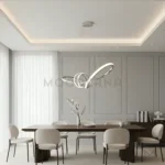 Madison Platinum instalada en comedor, generando una iluminación envolvente y elegante que realza la mesa y crea un ambiente moderno y equilibrado para reuniones y momentos especiales.