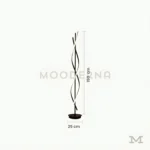 Livana Black con medidas reales, destacando su altura de 150 cm y base circular estable de 25 cm de diámetro, pensada para una correcta proporción visual en salas y espacios amplios.