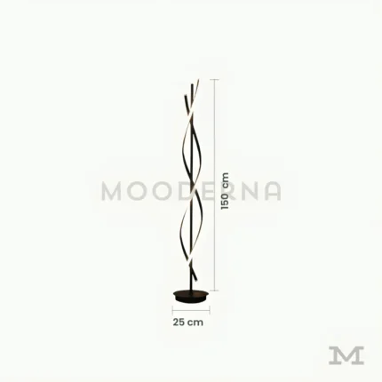 Livana Black con medidas reales, destacando su altura de 150 cm y base circular estable de 25 cm de diámetro, pensada para una correcta proporción visual en salas y espacios amplios.