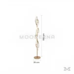 Livana Gold con medidas reales, resaltando su altura total de 150 cm y su base circular de 25 cm de diámetro, diseñada para brindar estabilidad y una presencia visual equilibrada en distintos ambientes.